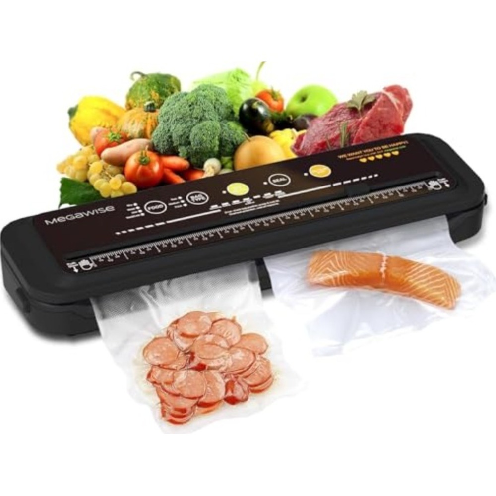 MegaWise Vacuum Sealer Machine Black 130W Built-in Cutter Food Sealer 4 Modes